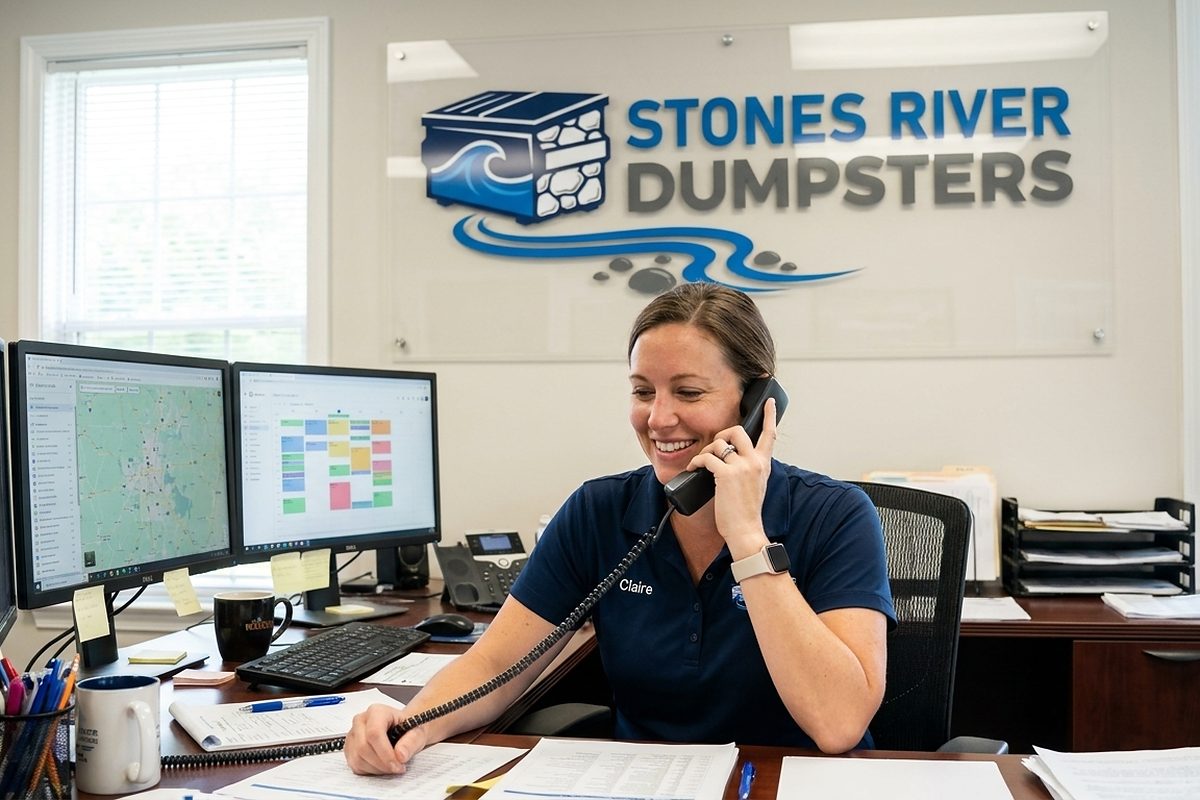 Claire at the Stones River Dumpsters dispatch desk on Park Avenue